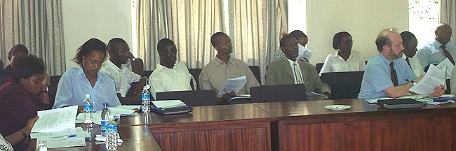 Workshop participants listening to Ibrahim Kasirye present his paper, "Vulnerability and Poverty Dynamics in Uganda"